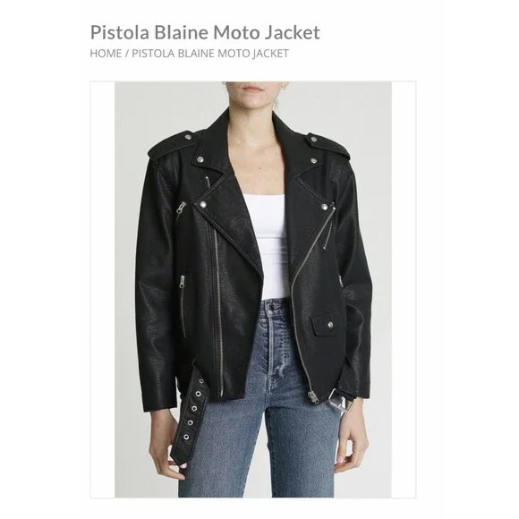 Pistola Blaine Boyfriend Moto Jacket Women Medium Black Faux Leather BikerGrunge - Picture 3 of 16